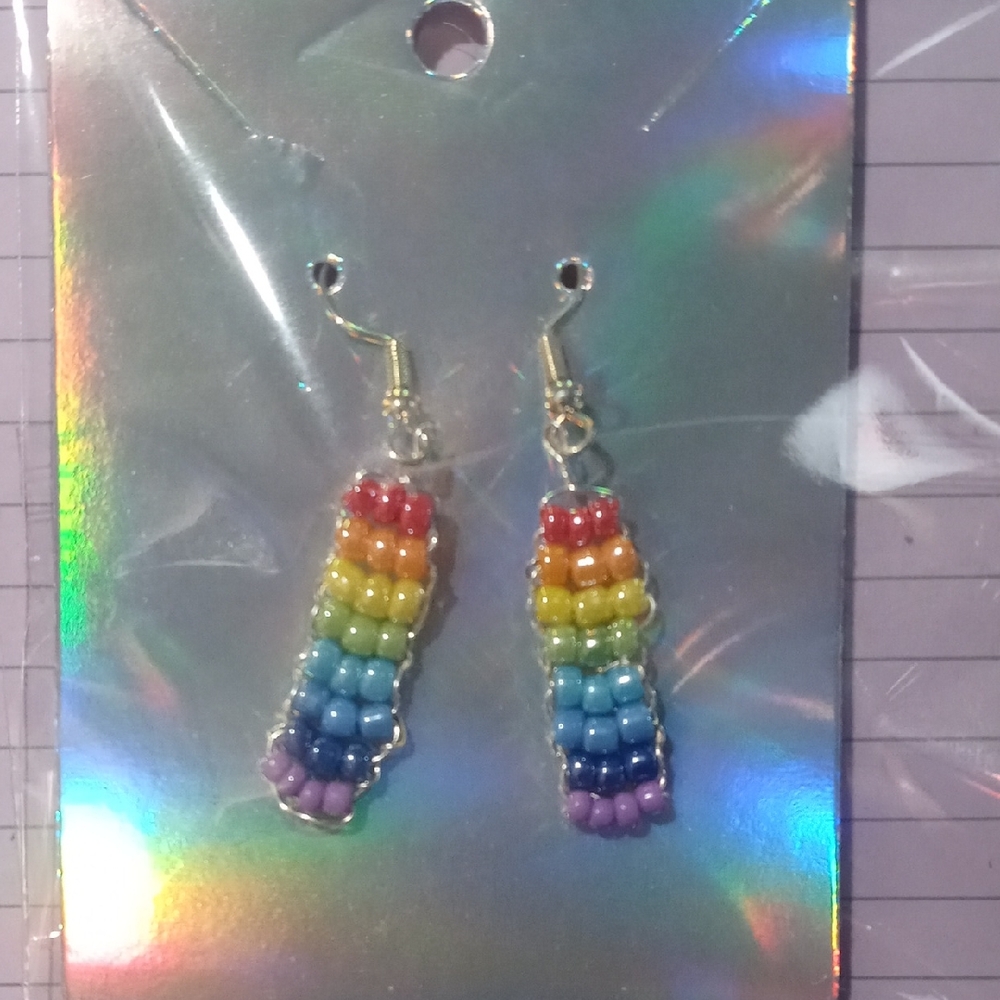 Rainbow Beaded Dangle Earrings
